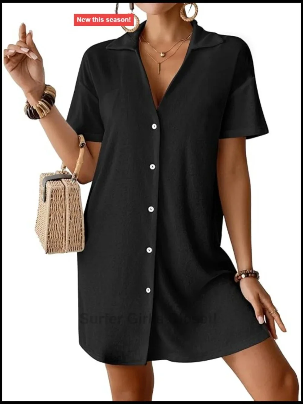 Terry Cloth Swim Cover Up Button Down Short Sleeve Beach Shirt Blouse Vacation